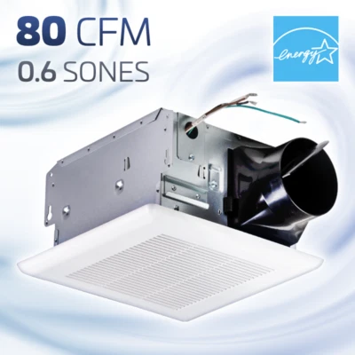 ACiQ Efficient 80 CFM Compact Bathroom Ceiling Exhaust Vent Fan, Quiet .6 Sones