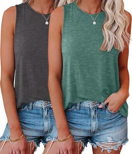 Womens Tank Tops 2 Pack Crew Neck Sleeveless Beach Casual Summer Shirts - Picture 1 of 5