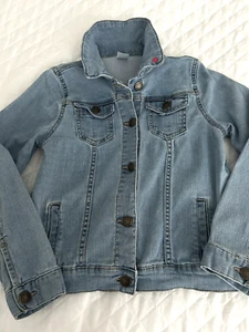 Carters Girls 8 Light Blue Denim Jean Jacket Button Front Unlined Pockets Heart - Picture 1 of 6