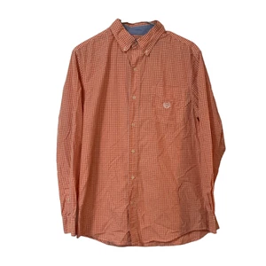 Chaps Button Up Dress Shirt Orange and White Checkered Size Medium - Picture 1 of 4