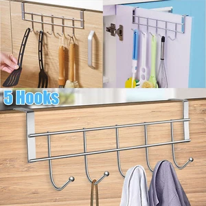 Over the Door 5 Hooks Rack Home Bathroom Metal Towel Hanger for Clothes Coat Hat - Picture 1 of 10