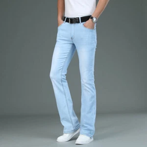 Men Slim Bell Bottom Jeans Stretch Flared Denim Pants Retro 60s Trousers Casual - Bild 1 von 8