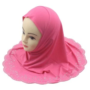 6-12Y Rhinestone Scarf Hijab Kids Girls Muslim Headscarf Wrap Instant Hat Turban - Picture 1 of 19