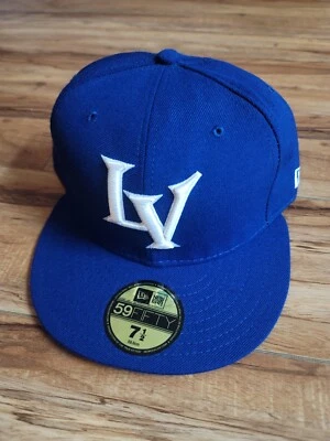 New Era Fitted Las Vegas Blue Hat Cap 7 1/2 White Plain 59 FIFTY Rare - Image 1 of 4