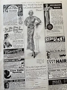 Carole Lombard, Silver Screen Pattern Department, Full Page Vintage Print Ad - Picture 1 of 1