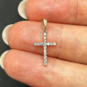 .10CTW Real Diamond 10K Gold Yellow White Rose Bezel Cross Pendant - Picture 1 of 11