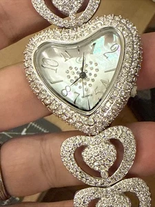 Adee Kaye Ladies Watch Heart Shaped Rhinestone Sparkly New Battery 6.5” - Picture 1 of 11