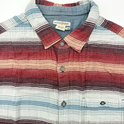 Carbon2Cobalt Men's Short Sleeve Medium Multicolor Striped Shirt Pocket Cotton - Image 1 of 4