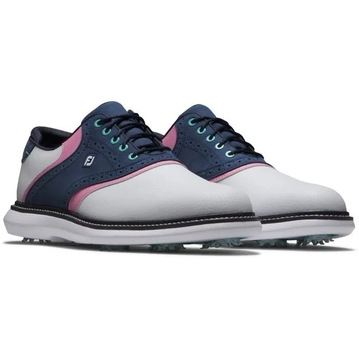 FootJoy FJ 传统马鞍高尔夫鞋白色海军蓝粉色男式 12 码 — 第 1/4 张图片