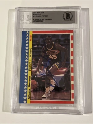 1987 Fleer Sticker Chuck Person BAS   Super Rare.  PSA/DNA Pop 0 - Image 1 of 3