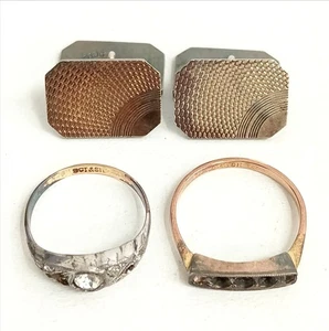 Bundle Of 9ct Gold & Sterling Silver Jewellery X2 Rings & X1 Cufflinks 11.68g - Picture 1 of 12