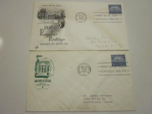 2 US COVER 1956 MONTICELLO FDC #1047 ART CRAFT & HOUSE OF FARNAM CACHETS - Picture 1 of 3