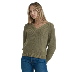 Marine Layer Ezra V-Neck Cotton Sweater Military Olive Size XS - Picture 1 of 10
