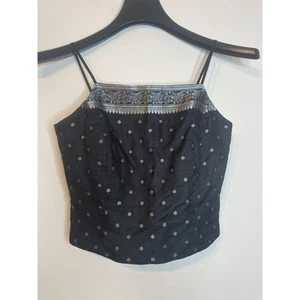 Ann Taylor Womens Tank Top Black Silver Petites 2P Camisole Silk Metallic Crop - Picture 1 of 4