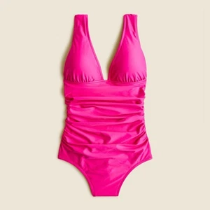 NUEVO J. Traje de baño doble acanalado cuello en V cobertura completa de una pieza talla 18 rosa fucsia - Imagen 1 de 4