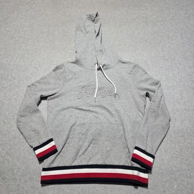 Tommy Hilfiger Hoodie Womens Medium Grey Embossed Letters Spell Out - Image 1 of 4