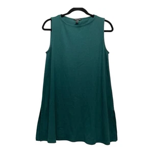 Tunica senza maniche Eileen Fisher verde a costine taglia small girocollo con spacchi laterali - Foto 1 di 8