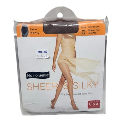 No Nonsense Sheer & Silky Pantyhose Lace Panty Sheer Toe RICH PECAN Size D - Image 1 of 2