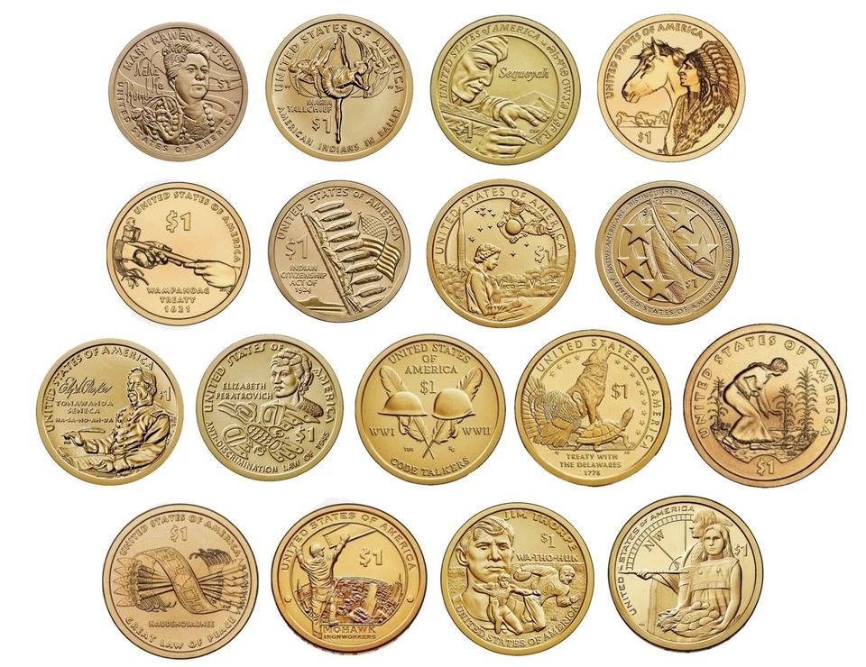Juego de 17 monedas de dólar nativos americanos Sacagawea 2009-2025 Foto 1 de 4