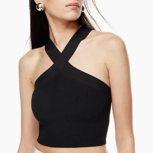 Aritzia Babaton Sculpt Knit Criss Cross Cropped Tank Top in Schwarz Gr. Small - Bild 1 von 7