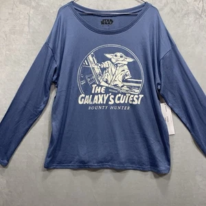 Disney Women's Large Star Wars Galaxy's Cutest Bounty Hunter Sleep Top Blue - Picture 1 of 15