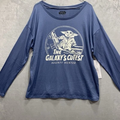 Disney Women's Large Star Wars Galaxy's Cutest Bounty Hunter Sleep Top Blue - Image 1 of 4
