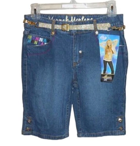 Disney Hannah Montana Denim Shorts + Faux Leather Gold Metallic Belt 14 NWT - Picture 1 of 2
