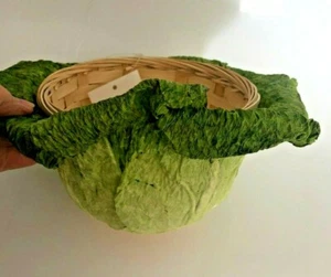 New Vtg Green CABBAGE LETTUCE Table Wicker BASKET Paper Mache EASTER Planter - Picture 1 of 10