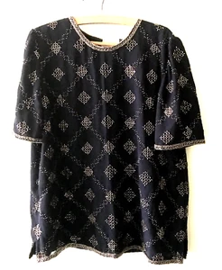 Ladies beaded & lined top, Serenade UK 14, black, gold beads in squares pattern - Picture 1 of 12