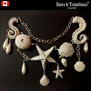 Luxury Jewelry Necklace Pendant Starfish Shell Pearl Chunky Brutalist Design Bib - Picture 1 of 24