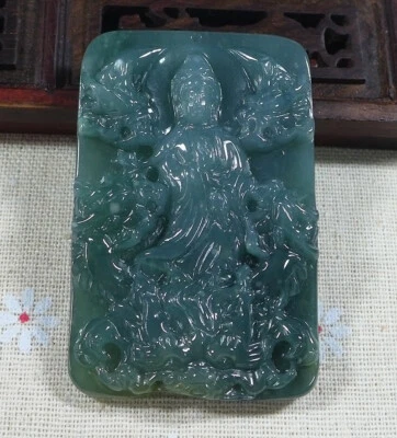 Colgante Fino Natural Tipo A Jadeíta Translúcido Helado Nueve Dragones Kwan-yin706 Foto 1 de 4