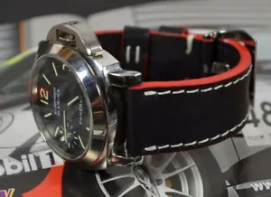CORREA RELOJ 26 24 22 MM ROJO BLANCO IMOLA CUERO GENUINO APTA PANERAI MA STRAP - Picture 1 of 12