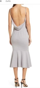 $265 KATIE MAY DRESS Twirl Sleeveless Drape Back MIDI Dove Grey M - Picture 1 of 4