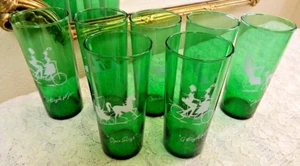 Vintage MCM Anchor Forest Green Glass Buggy Long Boy Ice Tea Tumblers (7) - Picture 1 of 5