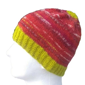 Mens Alpaca Wool Beanie Skully Hand Knit Hat Light Thin Faux Fair Isle Green Red - Picture 1 of 10