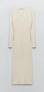 Midi-Kleid Damen Zara Beige Rippstrick Medium M  - Bild 1 von 1