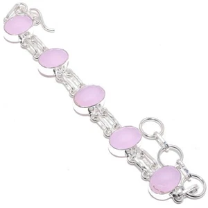 Natural Rose Quartz Gemstone 925 Sterling Silver Bracelet 7-8" l781 - Picture 1 of 5