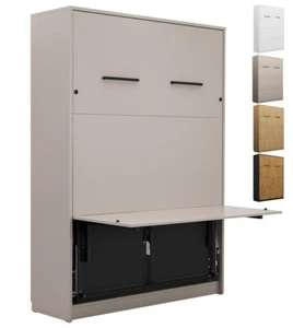 Schrankbett Wandbett vertikal GN 140x200 mit/ohne Schreibtisch LED weiß eiche - Bild 1 von 16