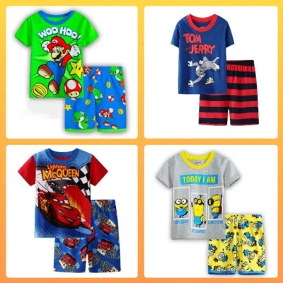¡NUEVO! Juego de pijama de 2 piezas de manga corta con estampado de dibujos animados para niño Foto 1 de 2