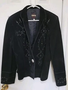 North American Frontier Suede Jacket Size Large Black Embellished Studs USA VTG - Picture 1 of 14