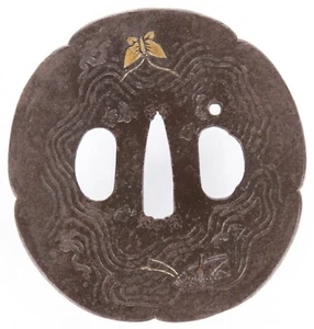 Antique Japanese Iron Tsuba Insects Butterfly Cricket Snail Sword Guard Fitting - Picture 1 of 14