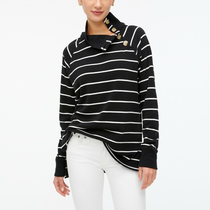 wide button-collar tunic sweatshirt 