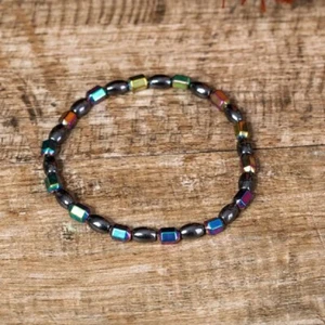 Natural Rainbow Hematite Stone Anklet Gemstone Stretch Anklet Bracelet - Picture 1 of 4