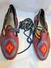 Native American ~ Leather ~ Calf Tie ~ Moccasins ~ Size 6 ~ 9" Length Sole