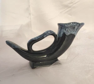 Bellissimo corno/pizzola smalto a goccia vintage Anna Van Briggle - blu scuro e bianco - Foto 1 di 13