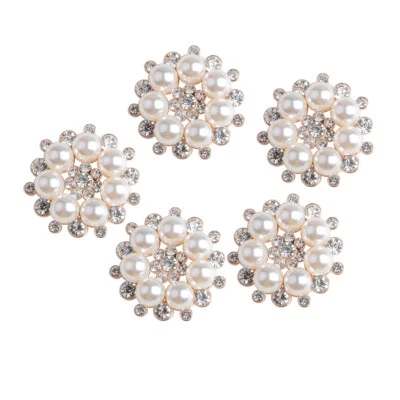 5x Crystal Faux Pearl Flower Shank Buttons Rhinestone Flatback Bridal Decor - Image 1 of 4