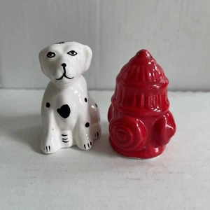 Dalmation Dog and Fire Hydrant Salt and Pepper Shakers Set Fireman Firehouse - Picture 1 of 8