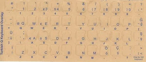 Turkish Keyboard Stickers w Reverse Print Blue Letters - Picture 1 of 1