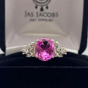 Anillo de compromiso diamante zafiro rosa natural de 4,90 quilates de oro blanco de 18 quilates talla 6 7 - Imagen 1 de 12