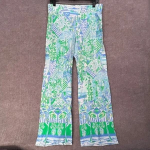 Lilly Pulitzer Damen Medium Palazzo Hose Grün Blau Tropical Print Weites Bein - Bild 1 von 7